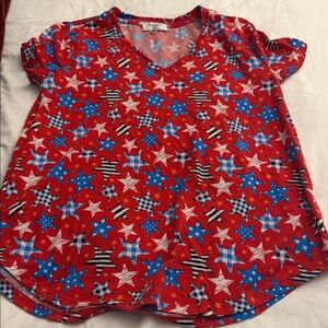 Women’s Red Star-Print V-Neck Blouse